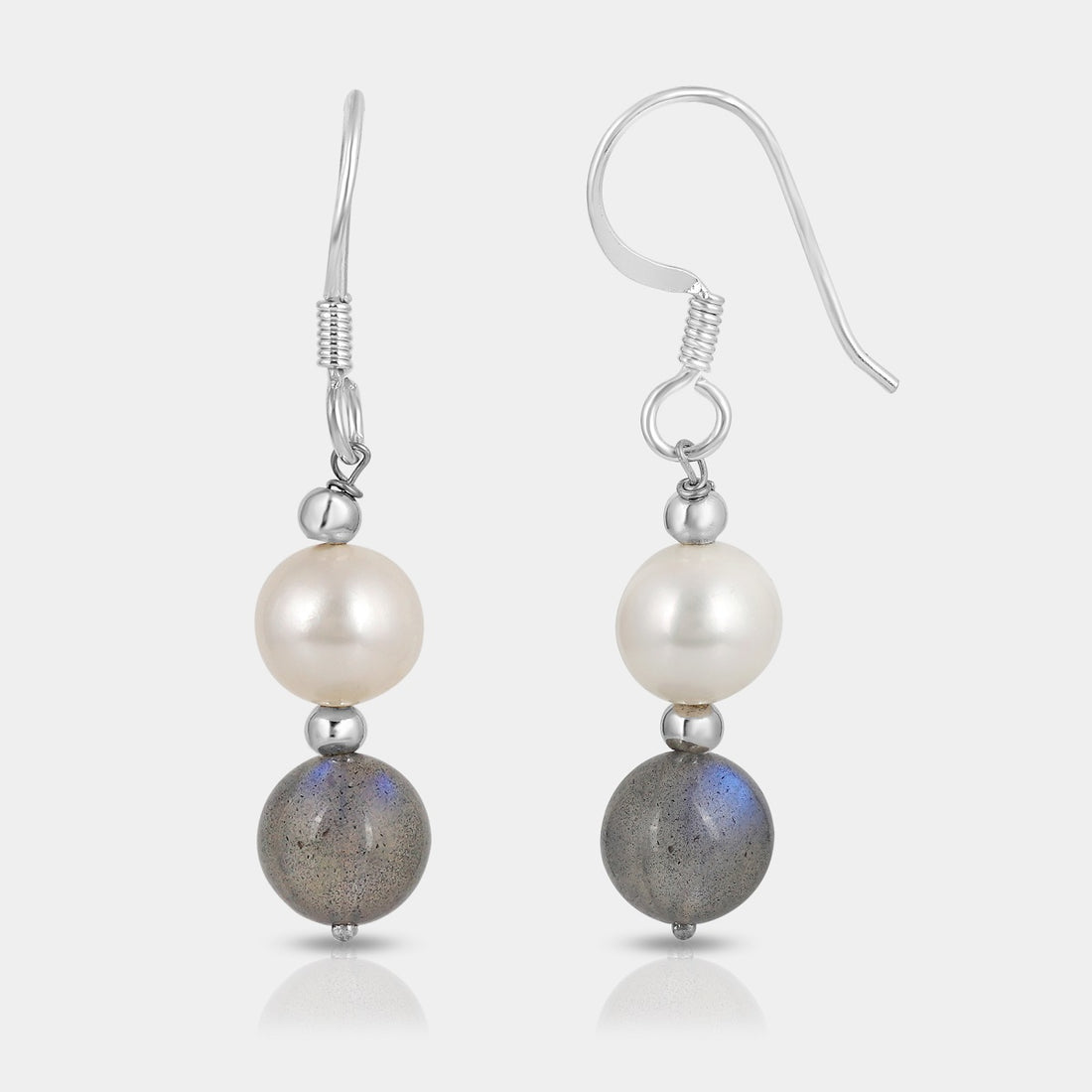 Pearl and Labradorite Beads Dangle Earrings