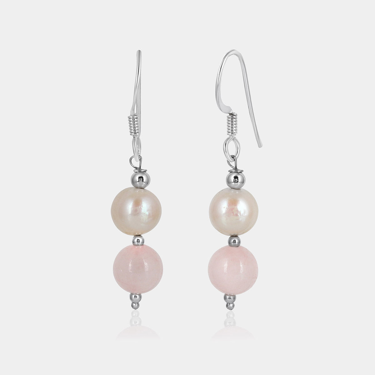 Pearl and Rose Quartz Beads Dangle Earrings