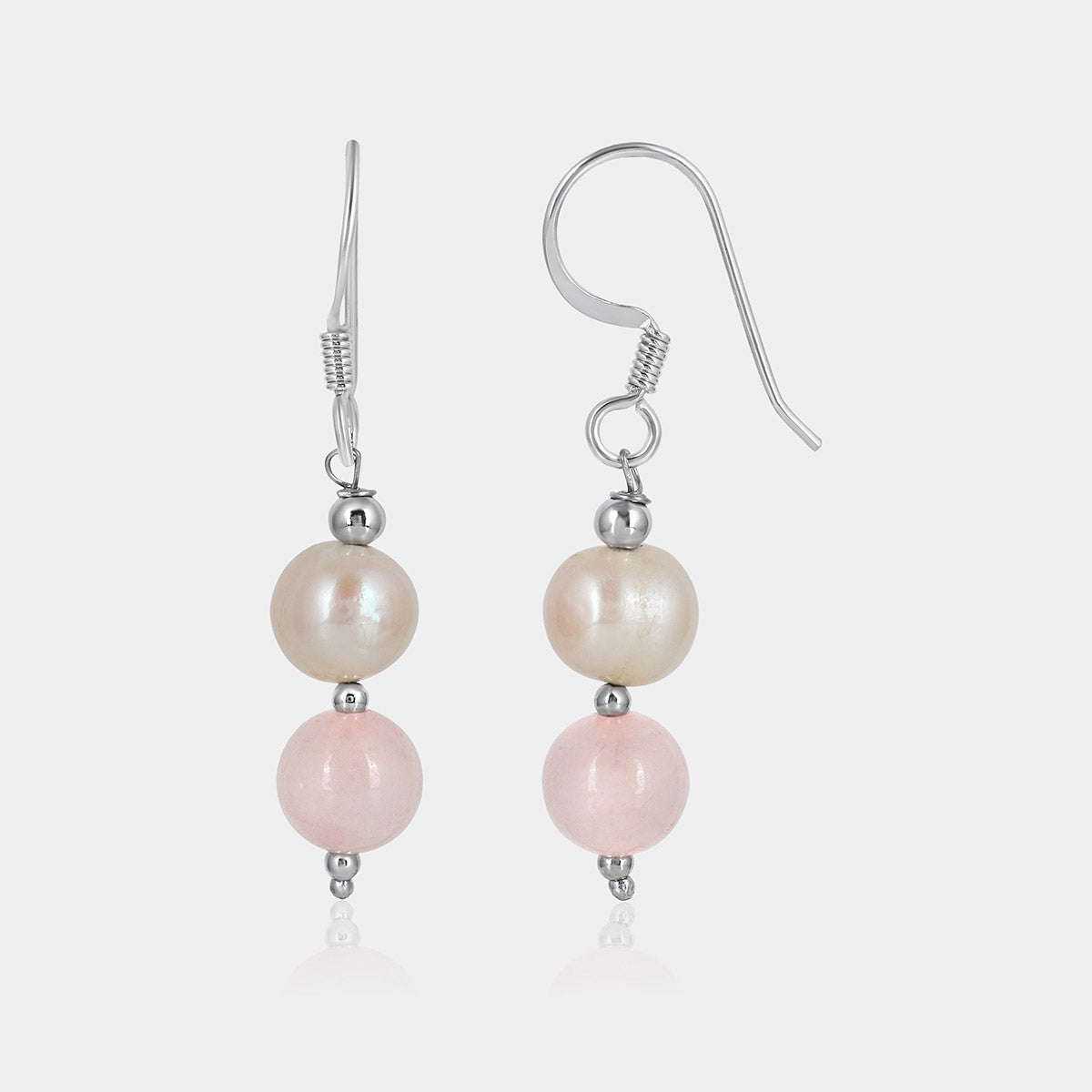 Pearl and Rose Quartz Beads Dangle Earrings