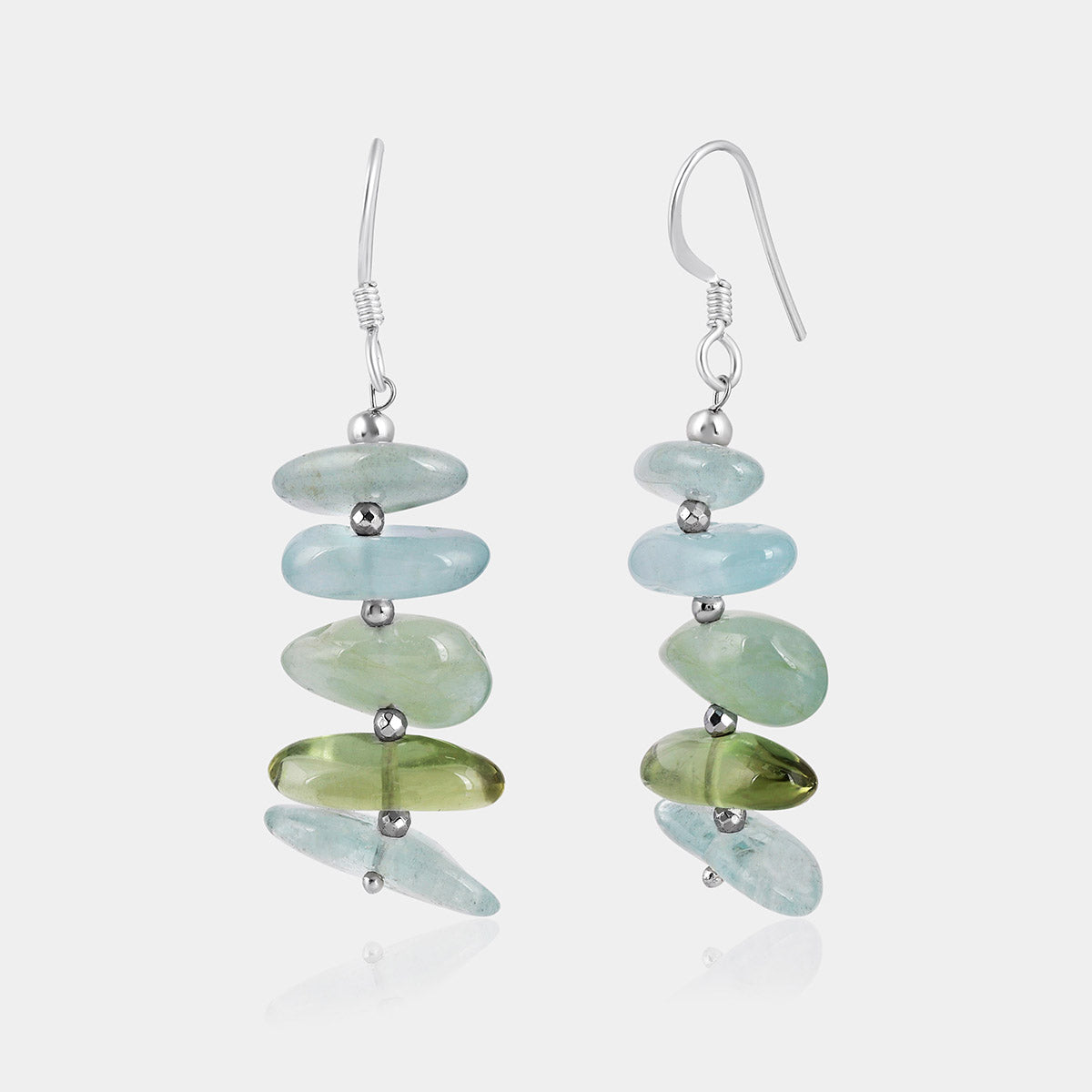 Aquamarine and Hematite Silver Dangle Earrings