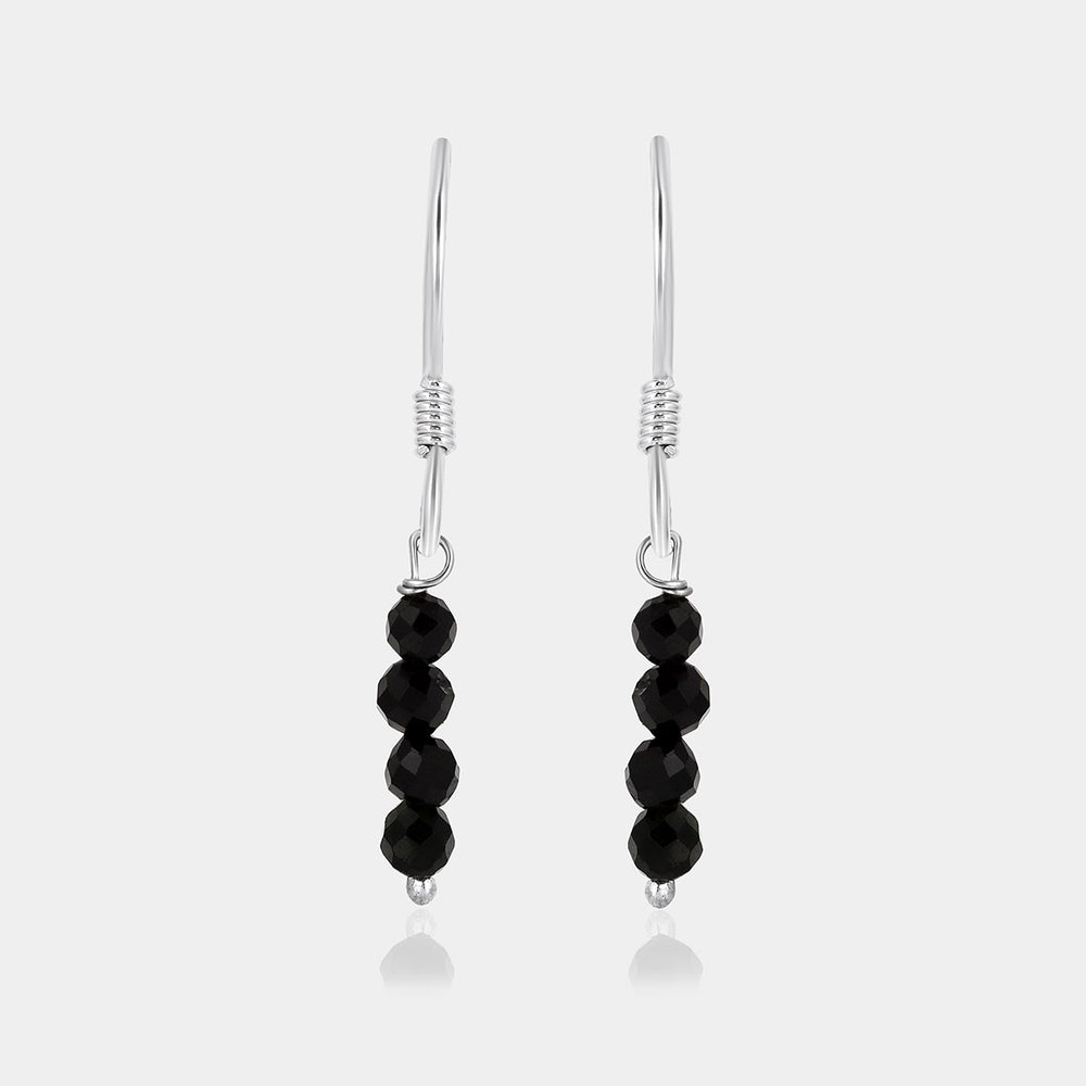 Black Spinel Silver Dangle Earrings