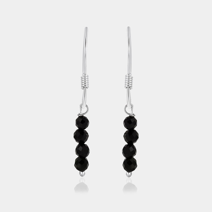 Black Spinel Silver Dangle Earrings