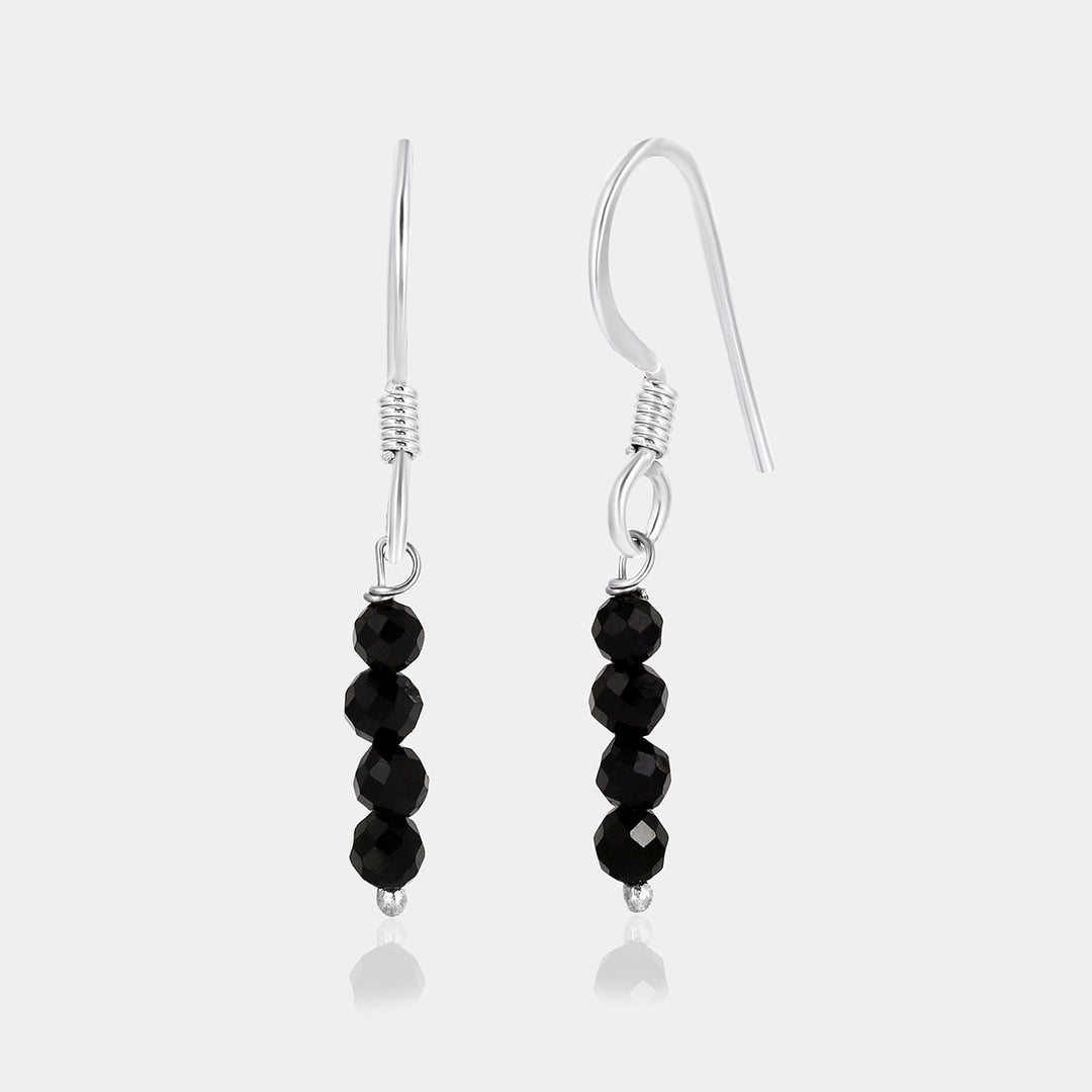 Black Spinel Silver Dangle Earrings