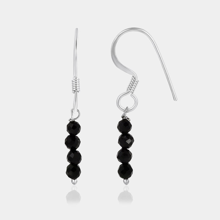 Black Spinel Silver Dangle Earrings