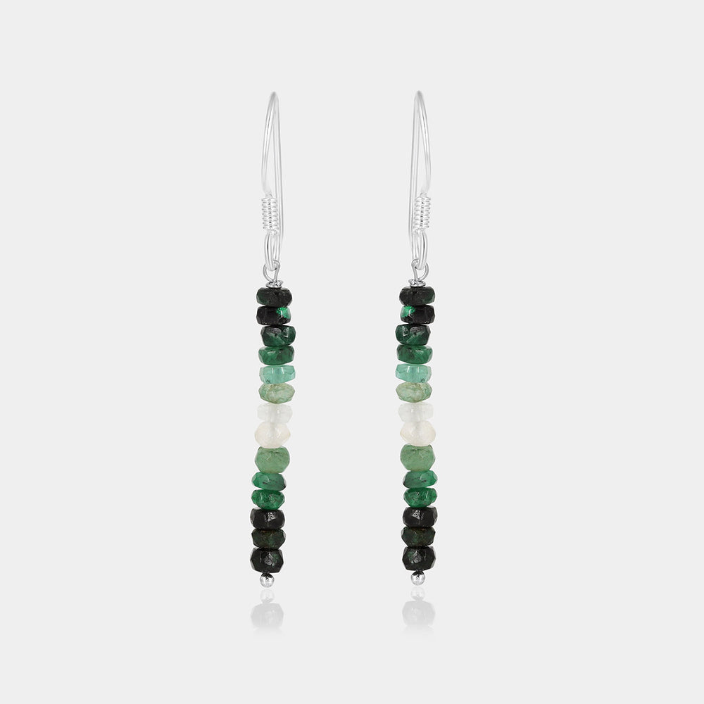 Emerald Beads Silver Dangle Earrings