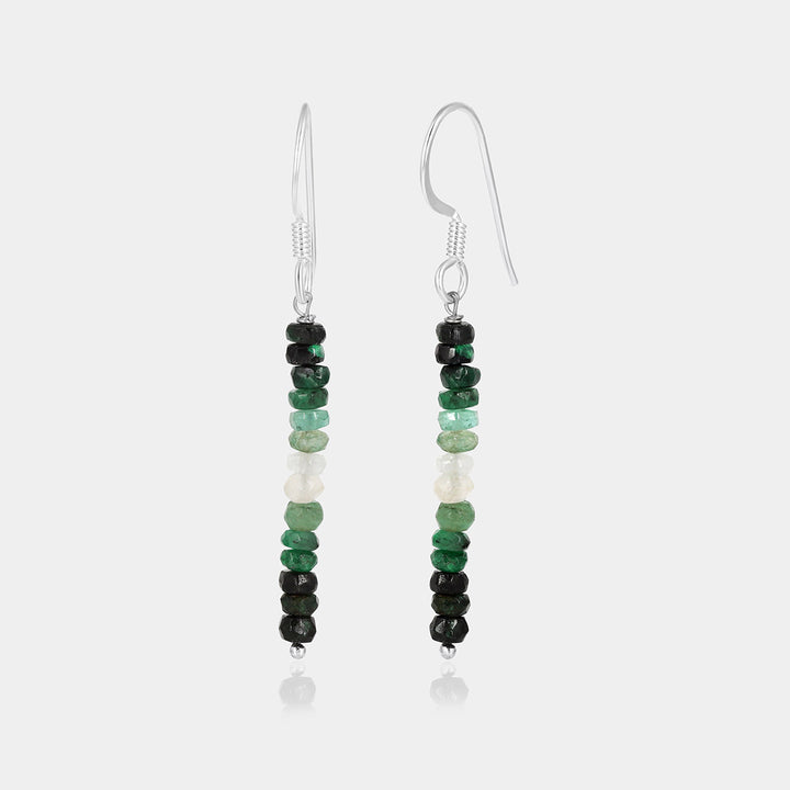 Emerald Beads Silver Dangle Earrings