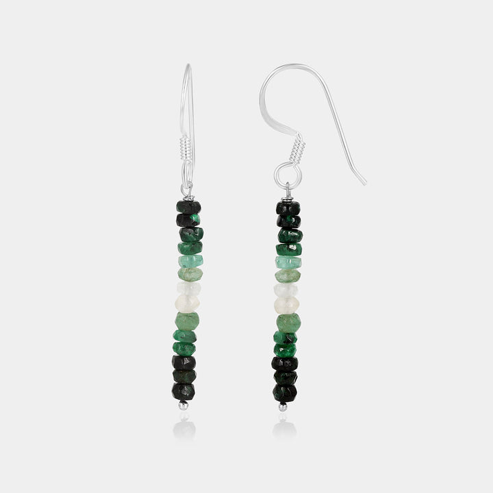 Emerald Beads Silver Dangle Earrings