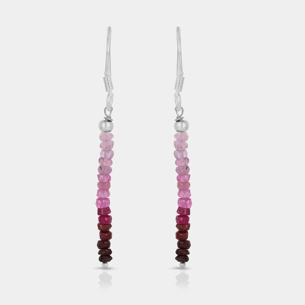 Ruby Beads Silver Dangle Earrings