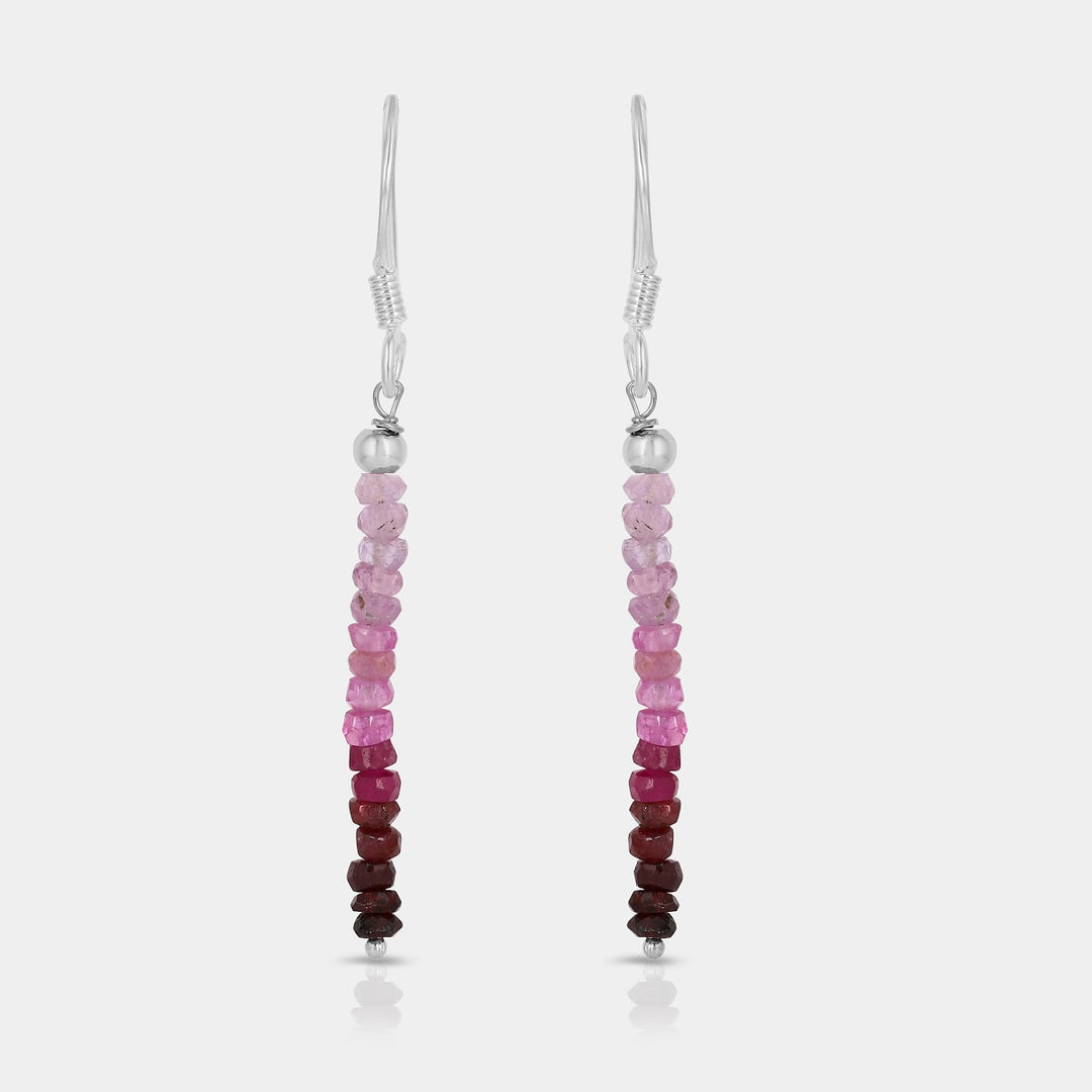 Ruby Beads Silver Dangle Earrings