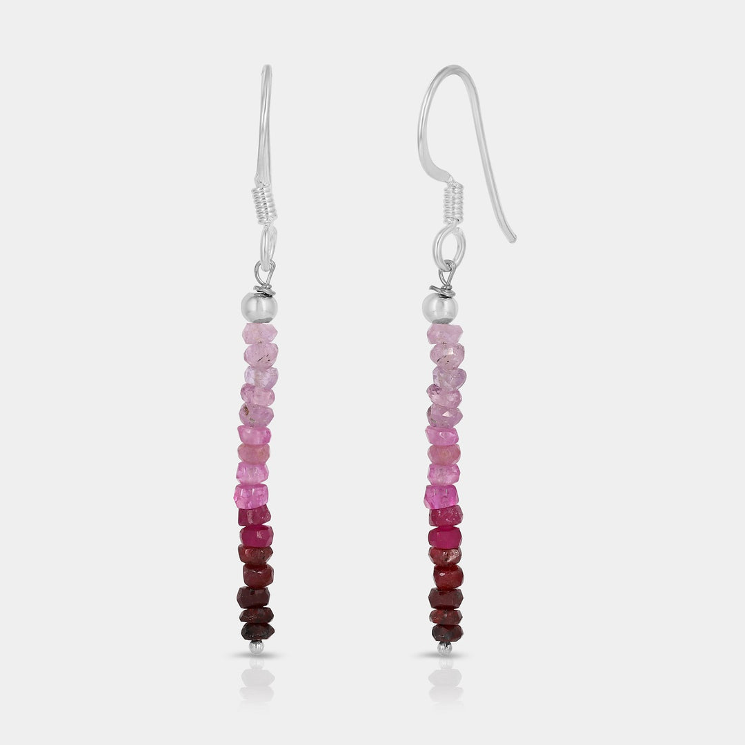 Ruby Beads Silver Dangle Earrings