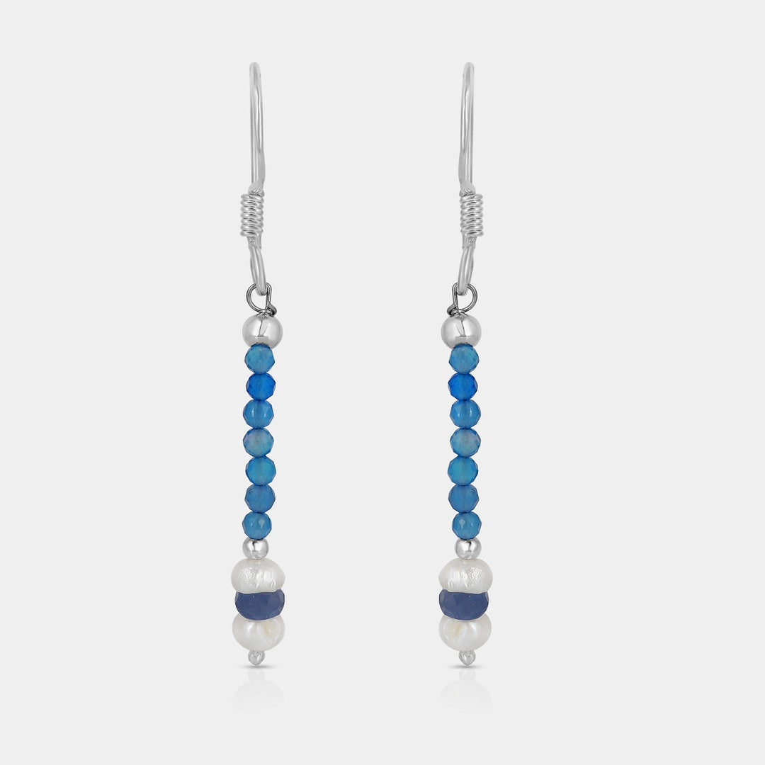 Onyx, Pearl and Sapphire Beads Dangle Earrings