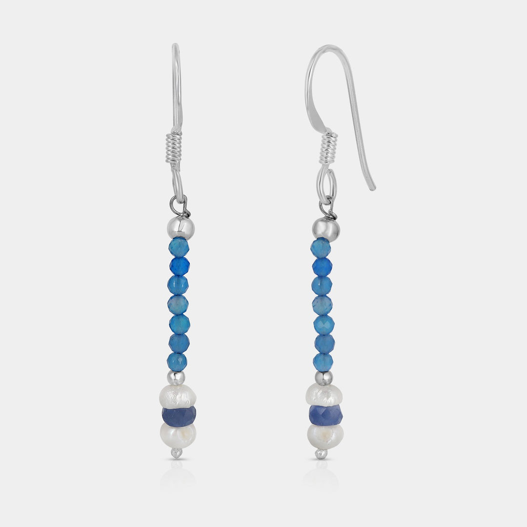 Onyx, Pearl and Sapphire Beads Dangle Earrings