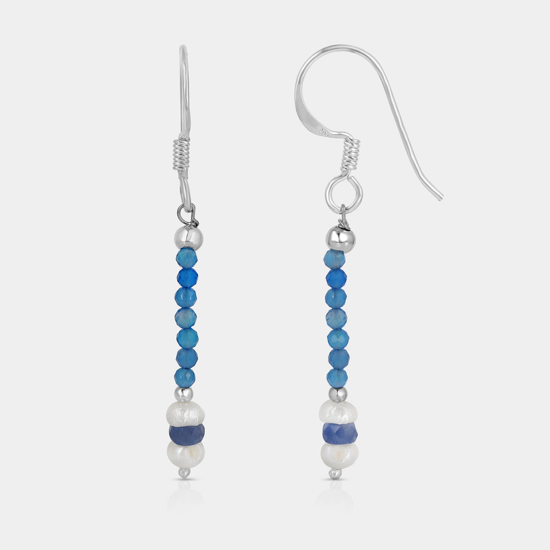 Onyx, Pearl and Sapphire Beads Dangle Earrings