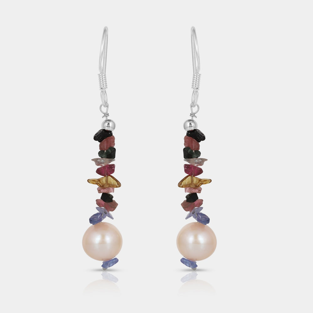 Tourmaline, Tanzanite and Pearl Silver Dangle Earrings