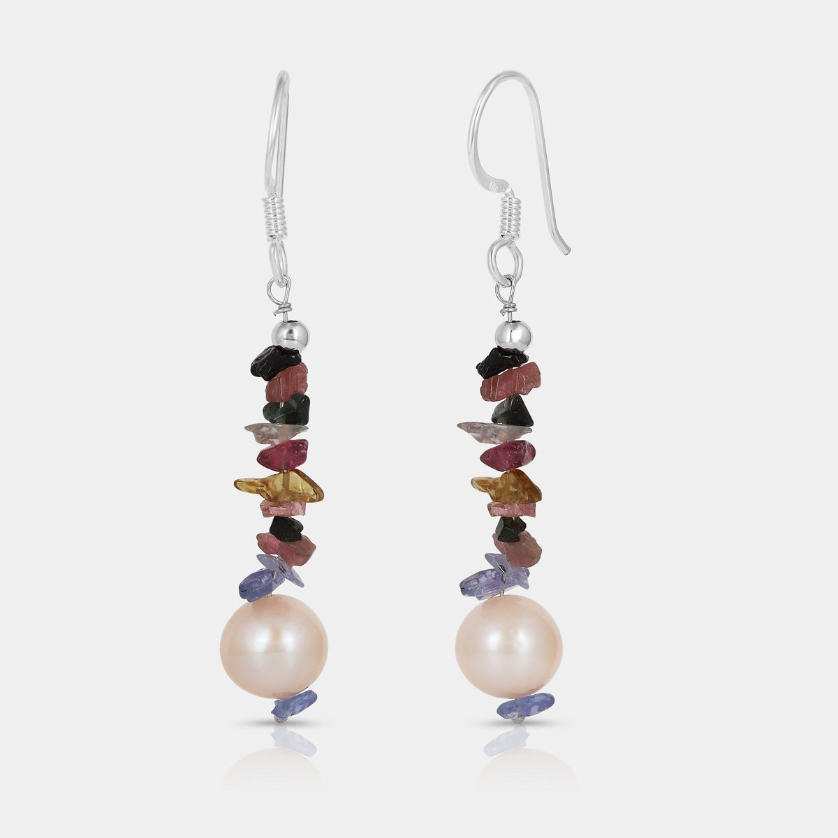 Tourmaline, Tanzanite and Pearl Silver Dangle Earrings