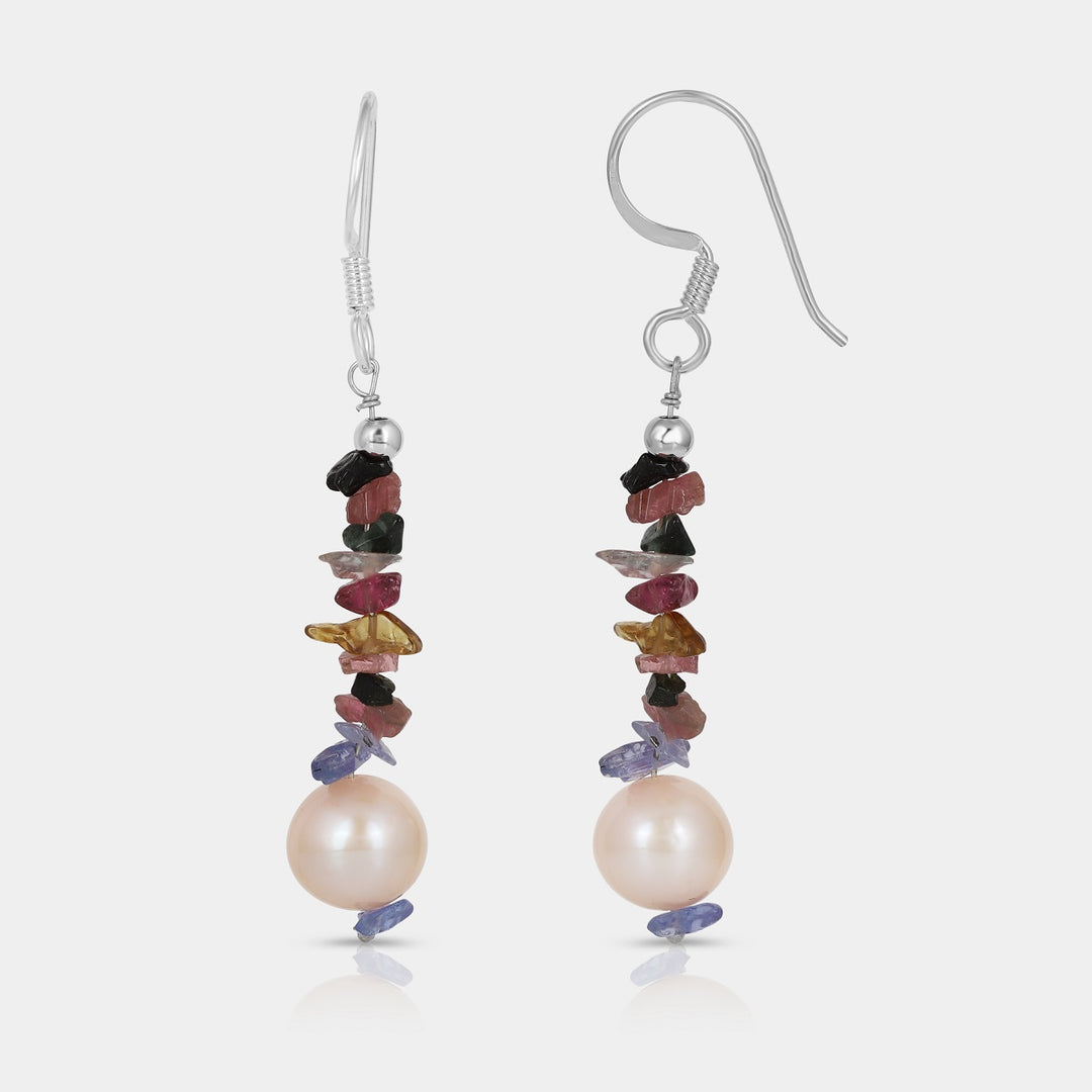 Tourmaline, Tanzanite and Pearl Silver Dangle Earrings