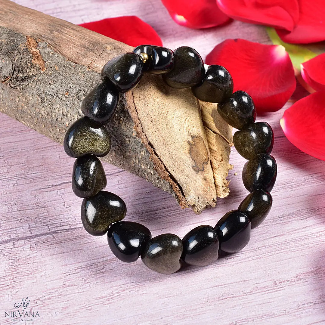 Golden Obsidian Beads Stretchable Bracelet