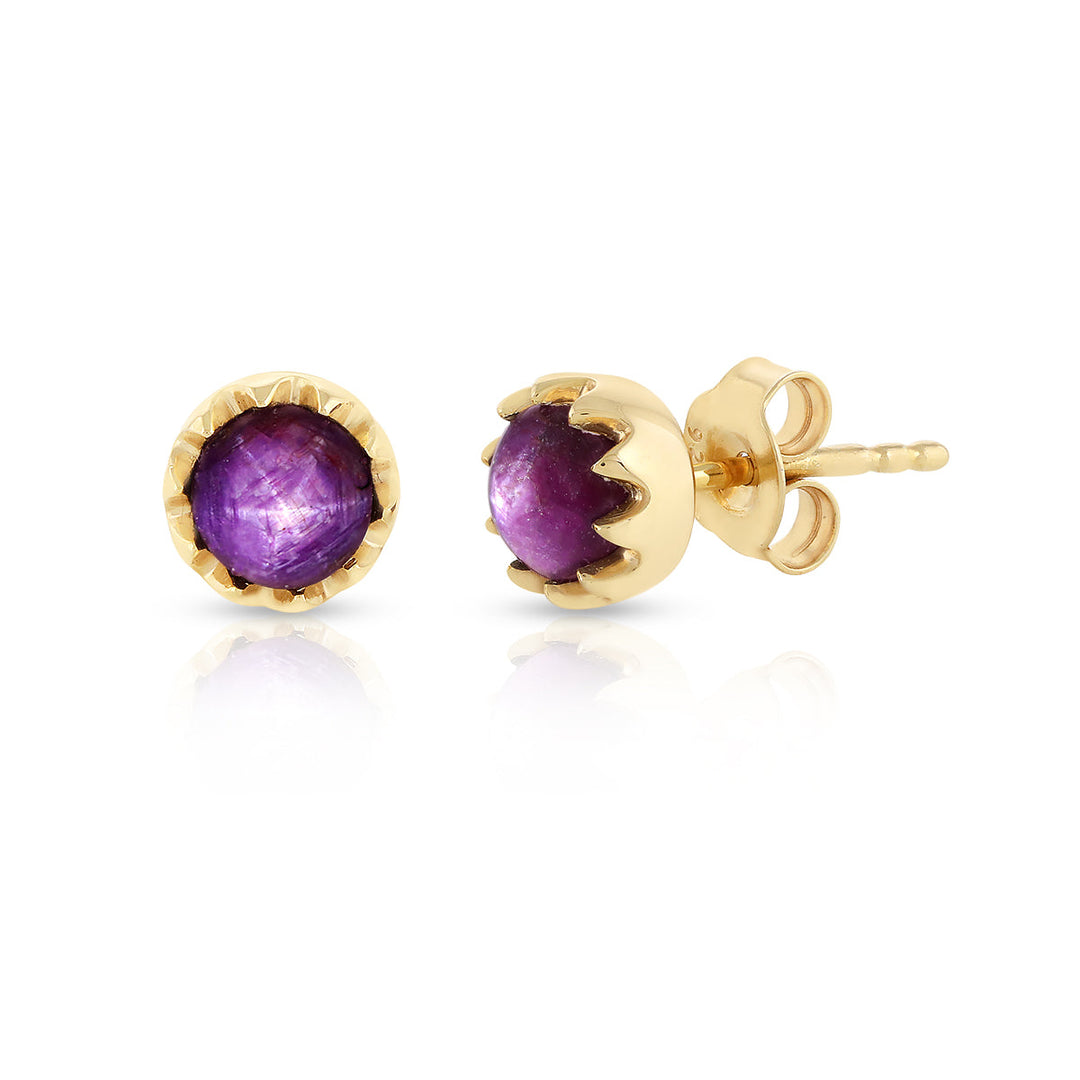 Natural Purple Star Ruby Stud Earrings 925 Silver