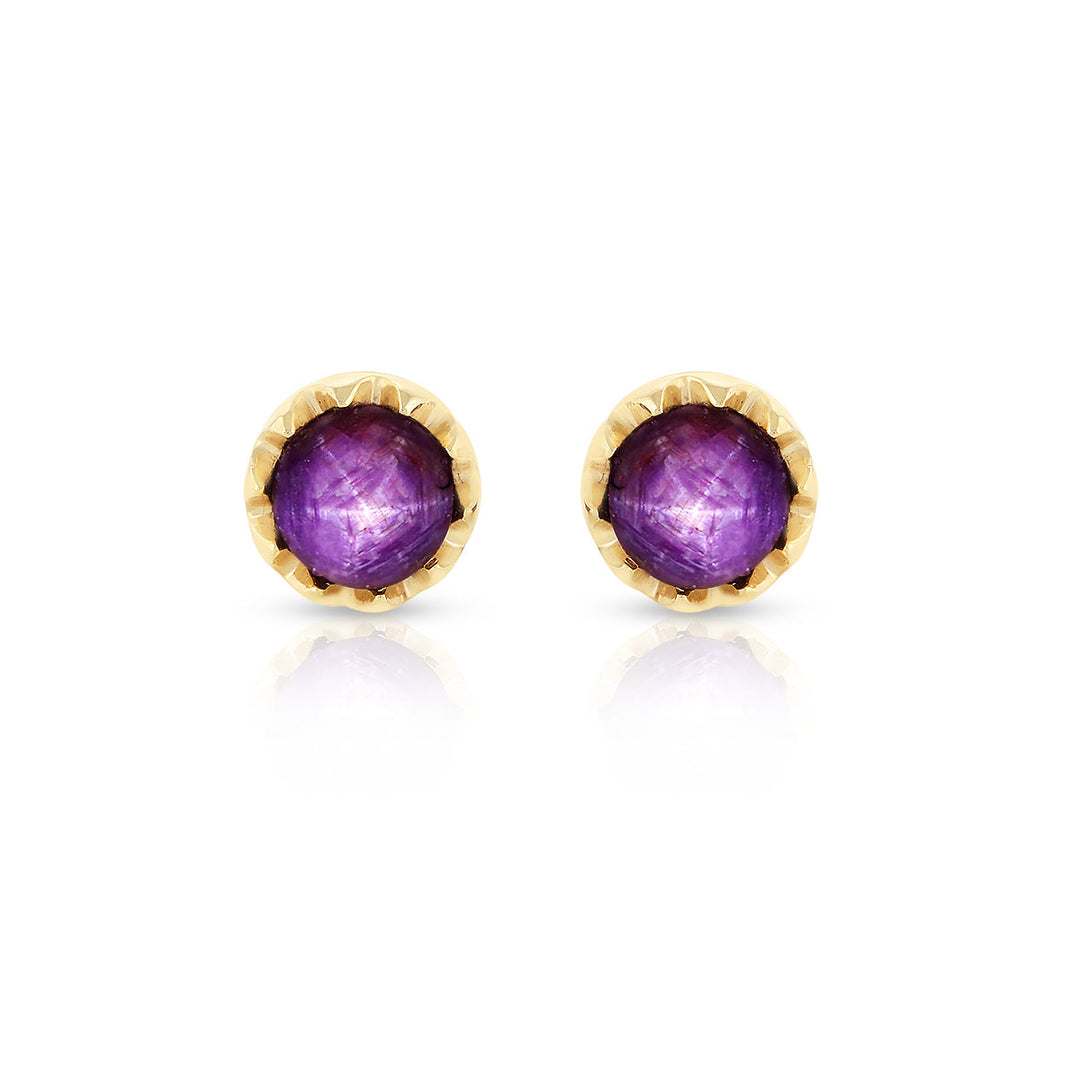 Natural Purple Star Ruby Stud Earrings 925 Silver