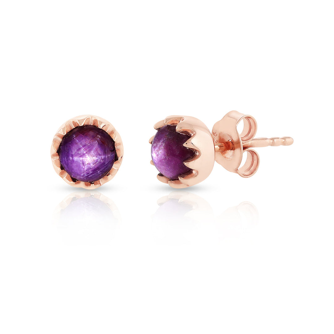 Purple Star Ruby Silver Stud Earrings