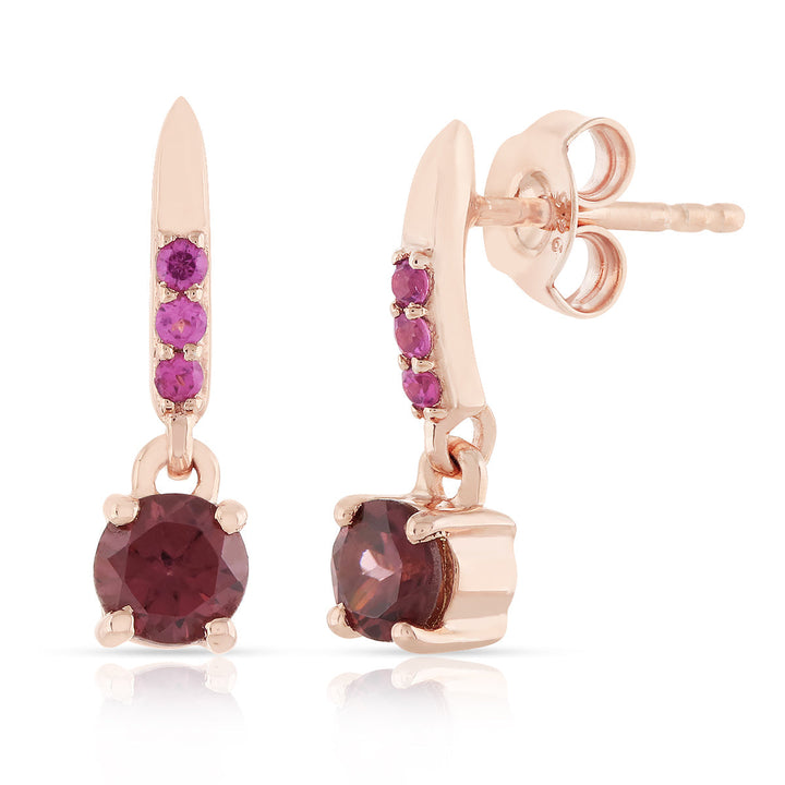 Pink Zircon and Rhodolite Garnet Silver Drop Earrings