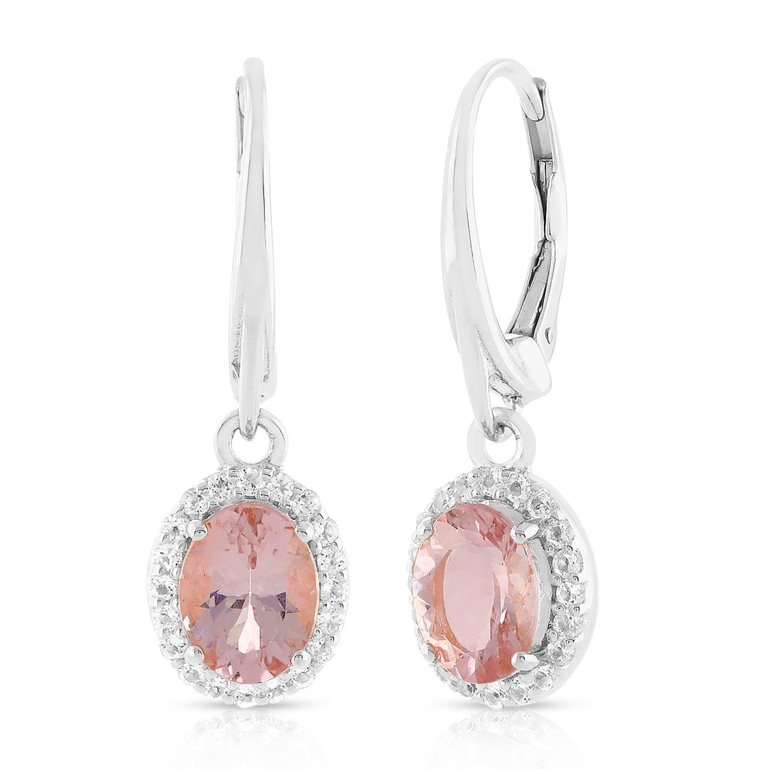 Morganite and White Topaz Silver Dangle Earrings