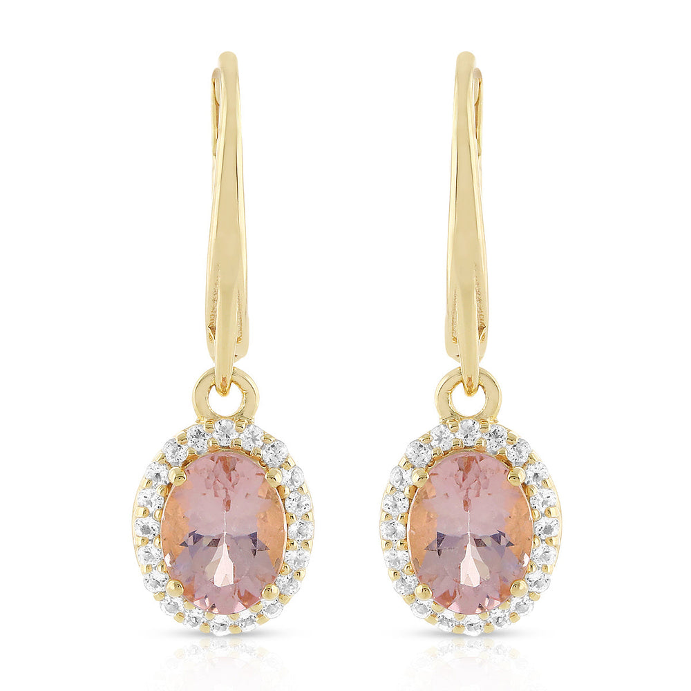 Morganite and White Topaz Silver Dangle Earrings