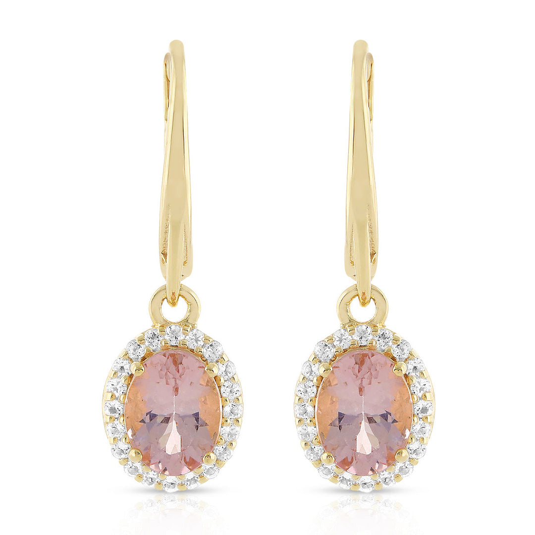 Morganite and White Topaz Silver Dangle Earrings