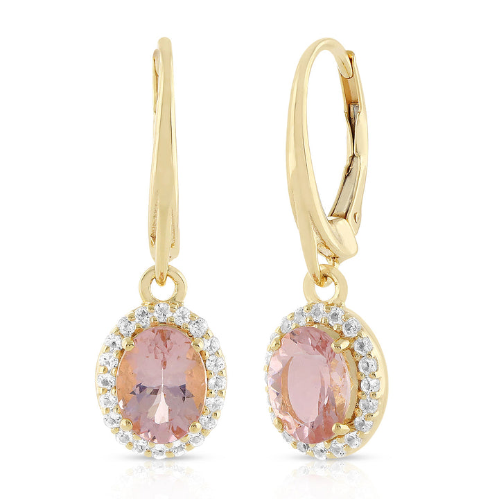 Morganite and White Topaz Silver Dangle Earrings