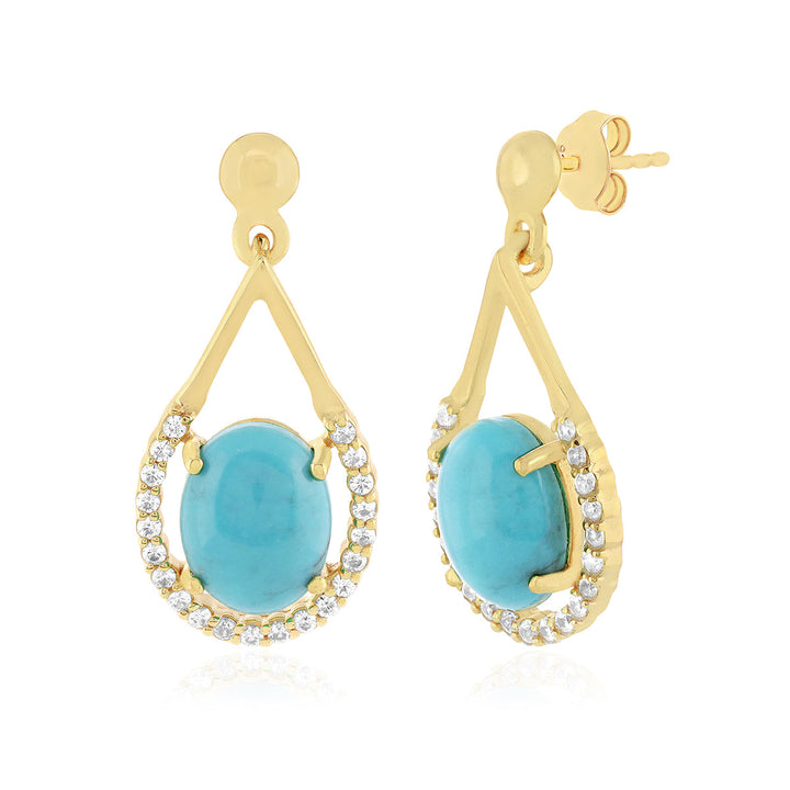 Turquoise and Zircon Silver Drop Earrings