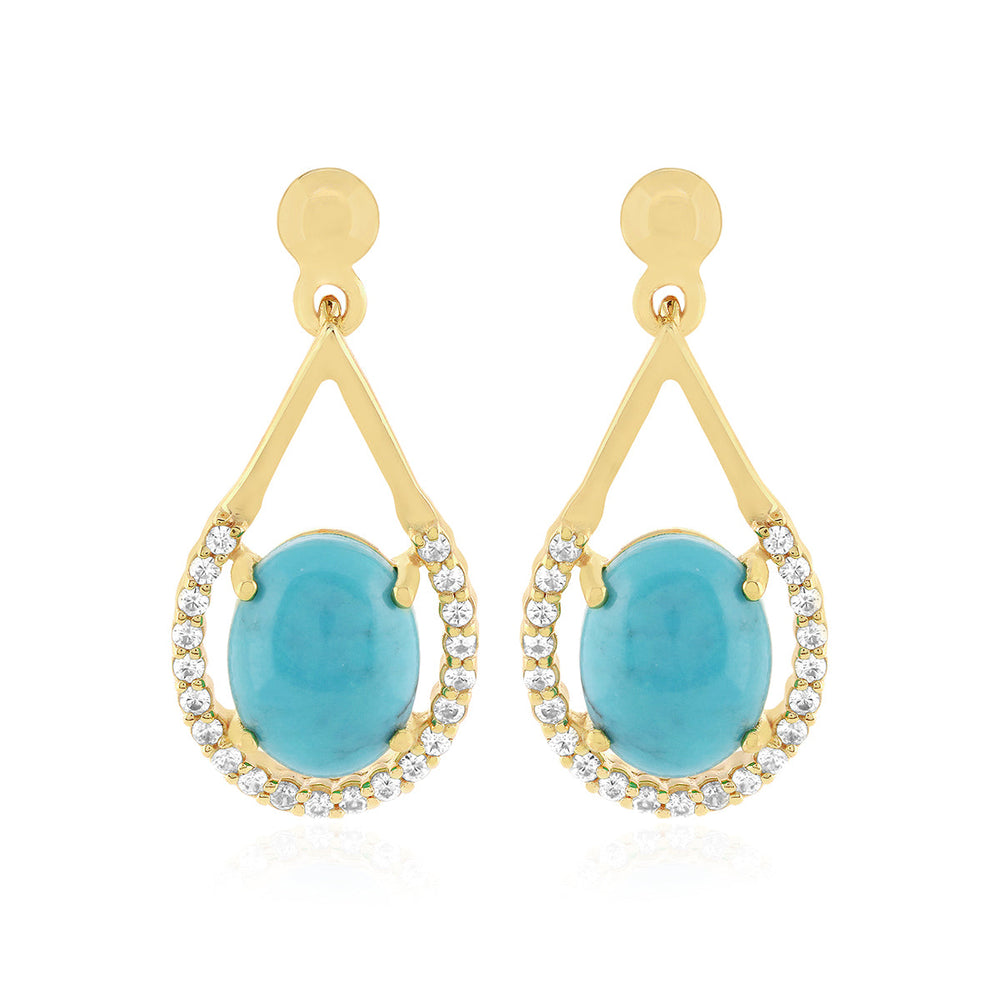 Turquoise and Zircon Silver Drop Earrings