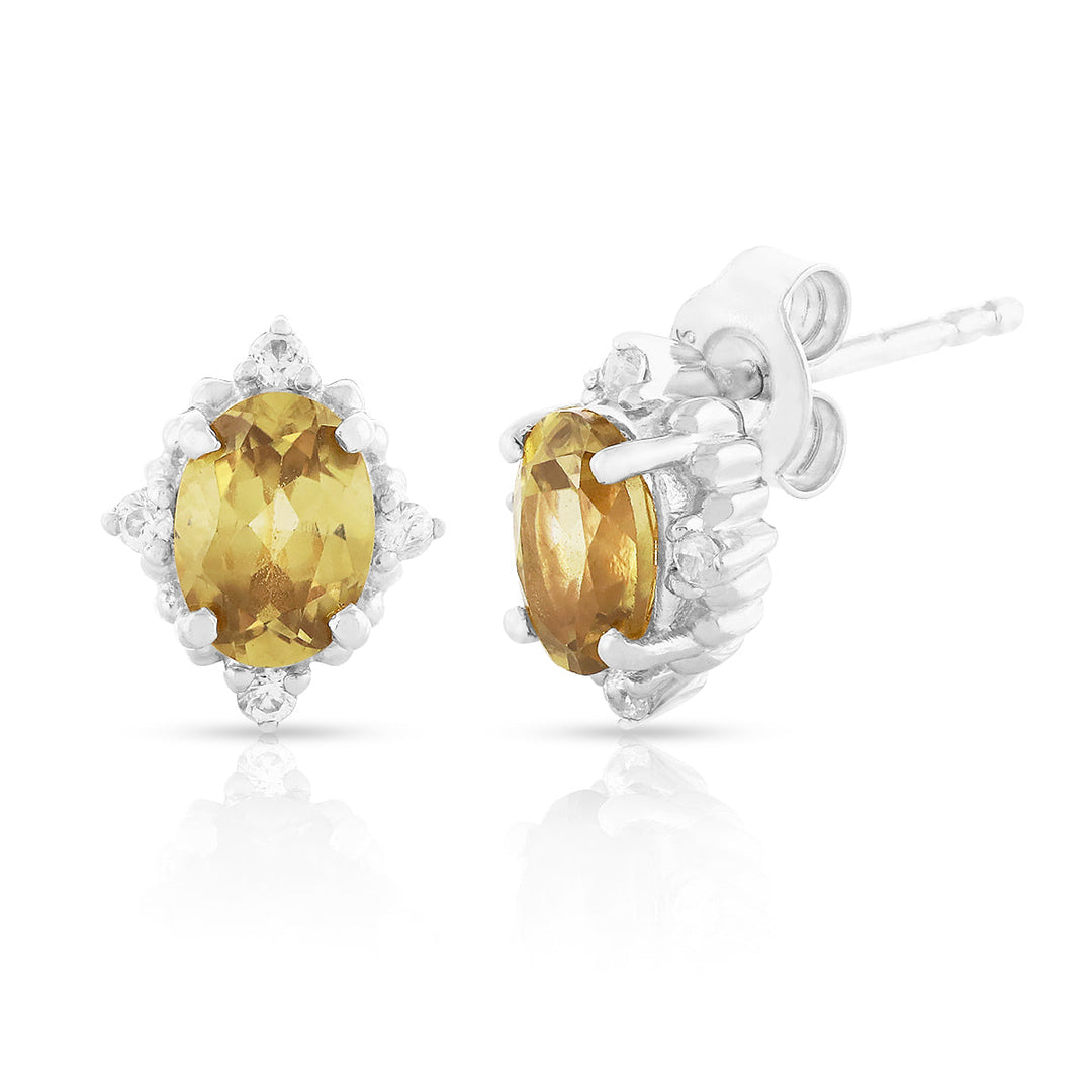 Canary Zircon with Accent Silver Stud Earrings