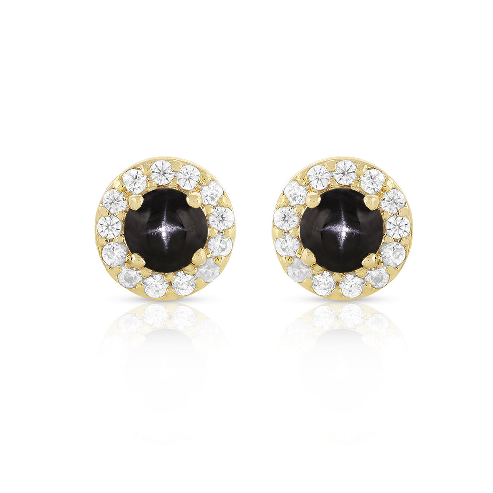 Black Star Diopside Halo Silver Stud Earrings