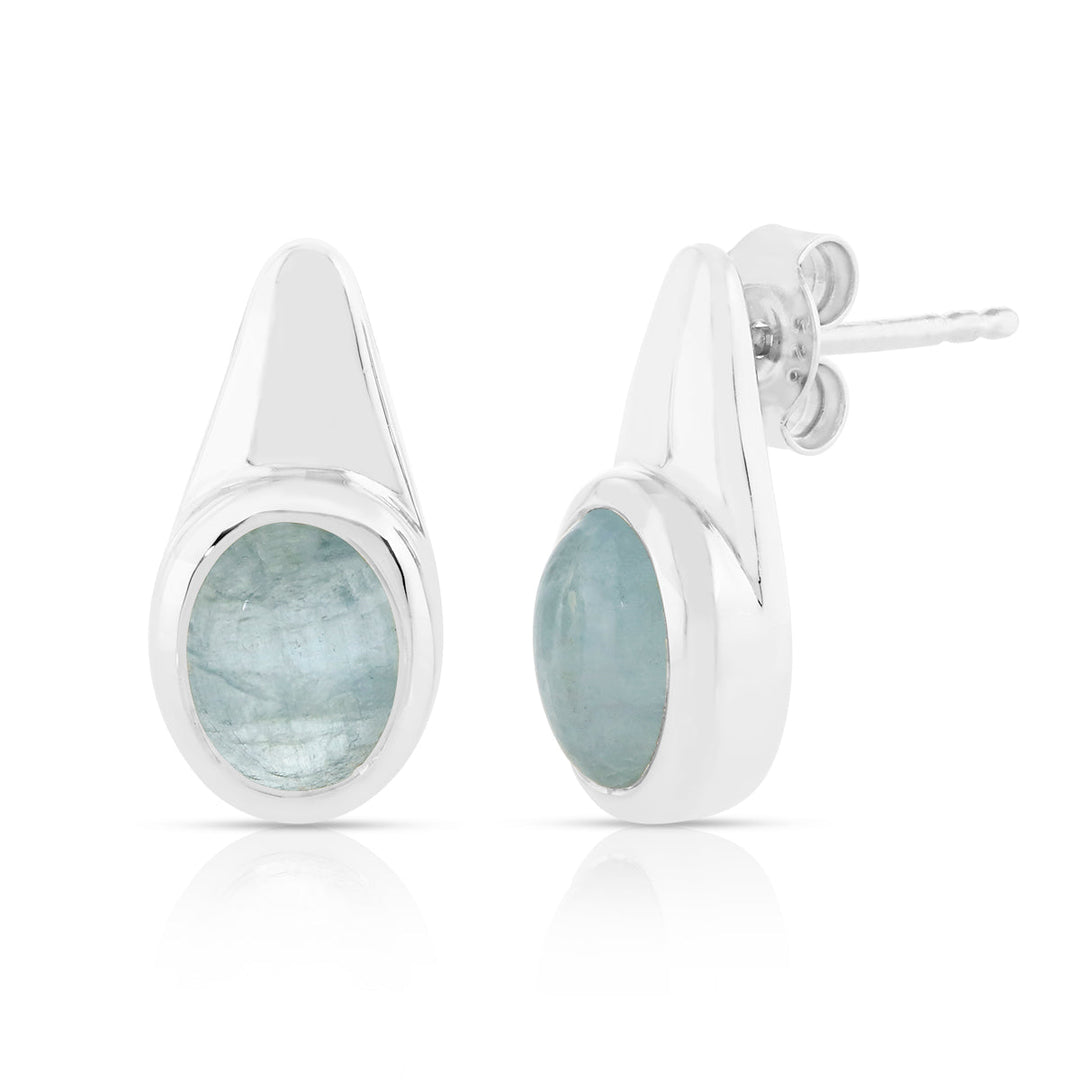 Aquamarine Silver Stud Earrings