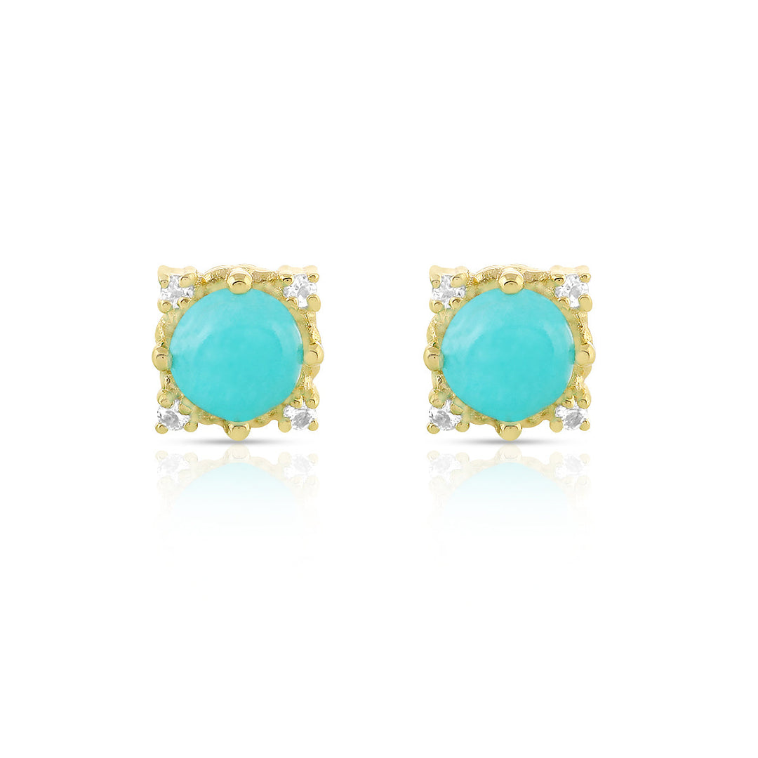 Amazonite and White Topaz Silver Stud Earrings