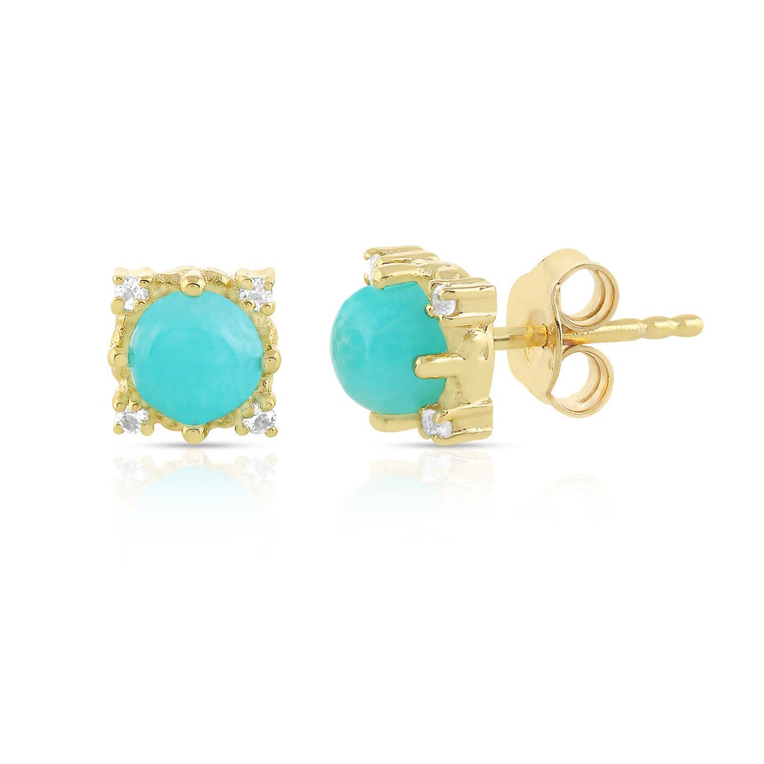 Amazonite and White Topaz Silver Stud Earrings