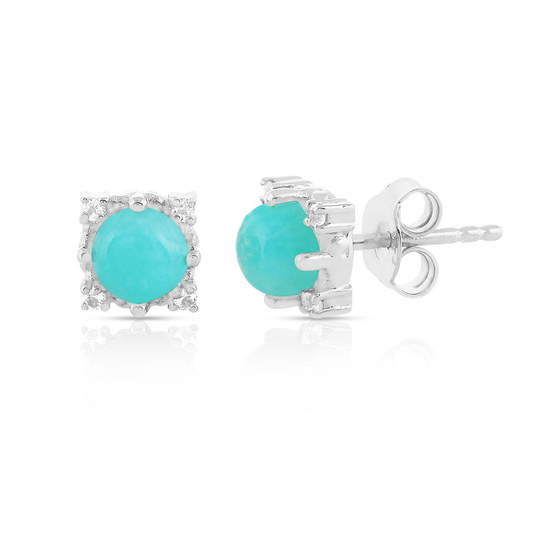 Amazonite and White Topaz Silver Stud Earrings