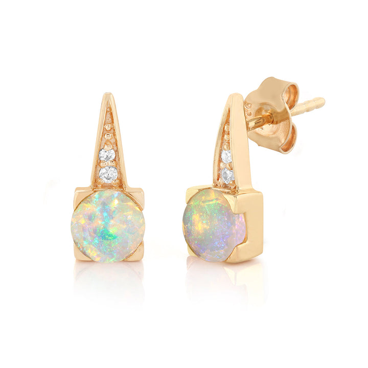 Ethiopian Opal and Zircon Silver Stud Earrings