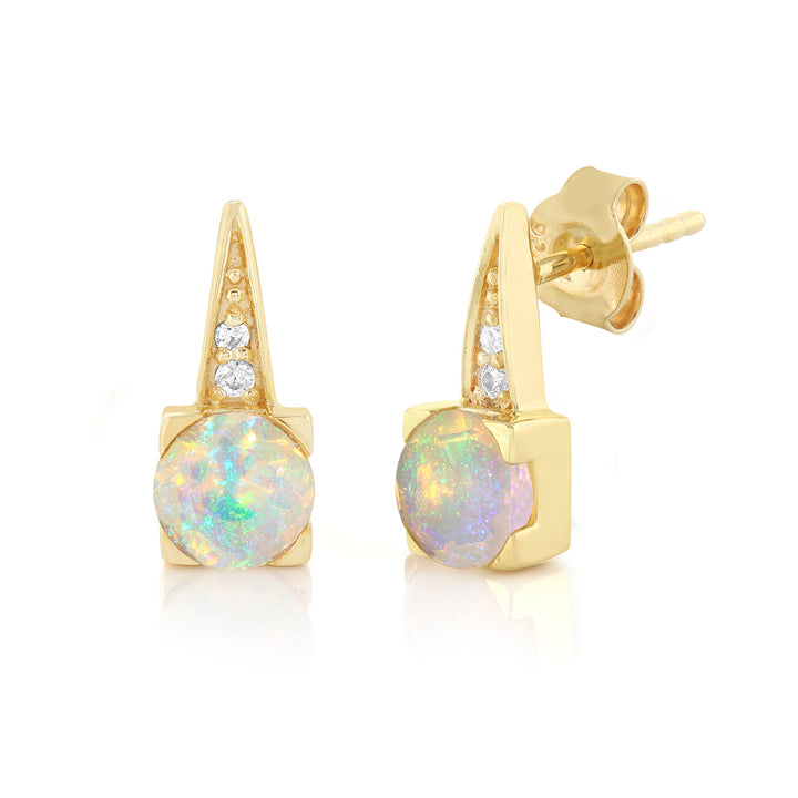 Ethiopian Opal and Zircon Silver Stud Earrings