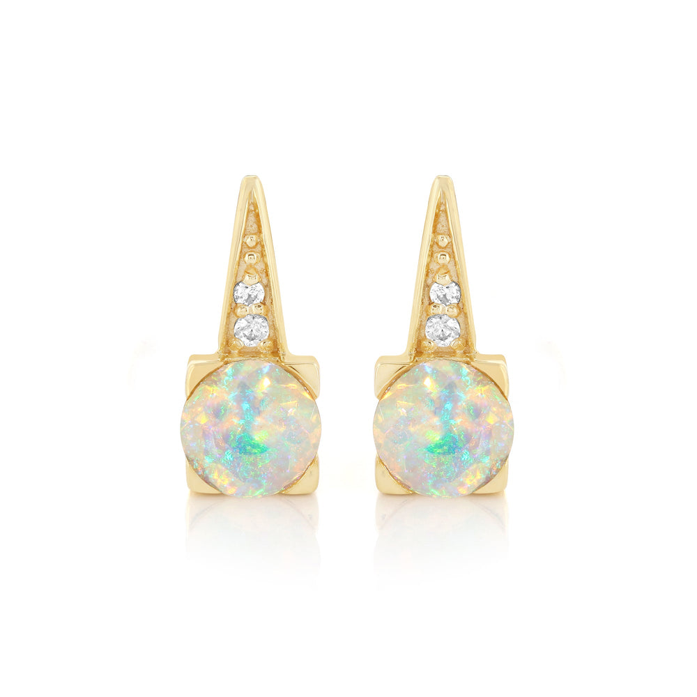 Ethiopian Opal and Zircon Silver Stud Earrings
