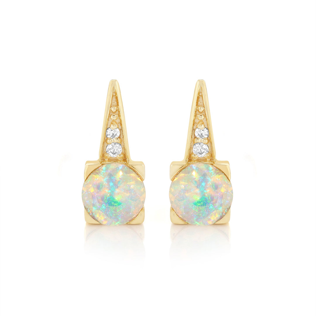 Ethiopian Opal and Zircon Silver Stud Earrings