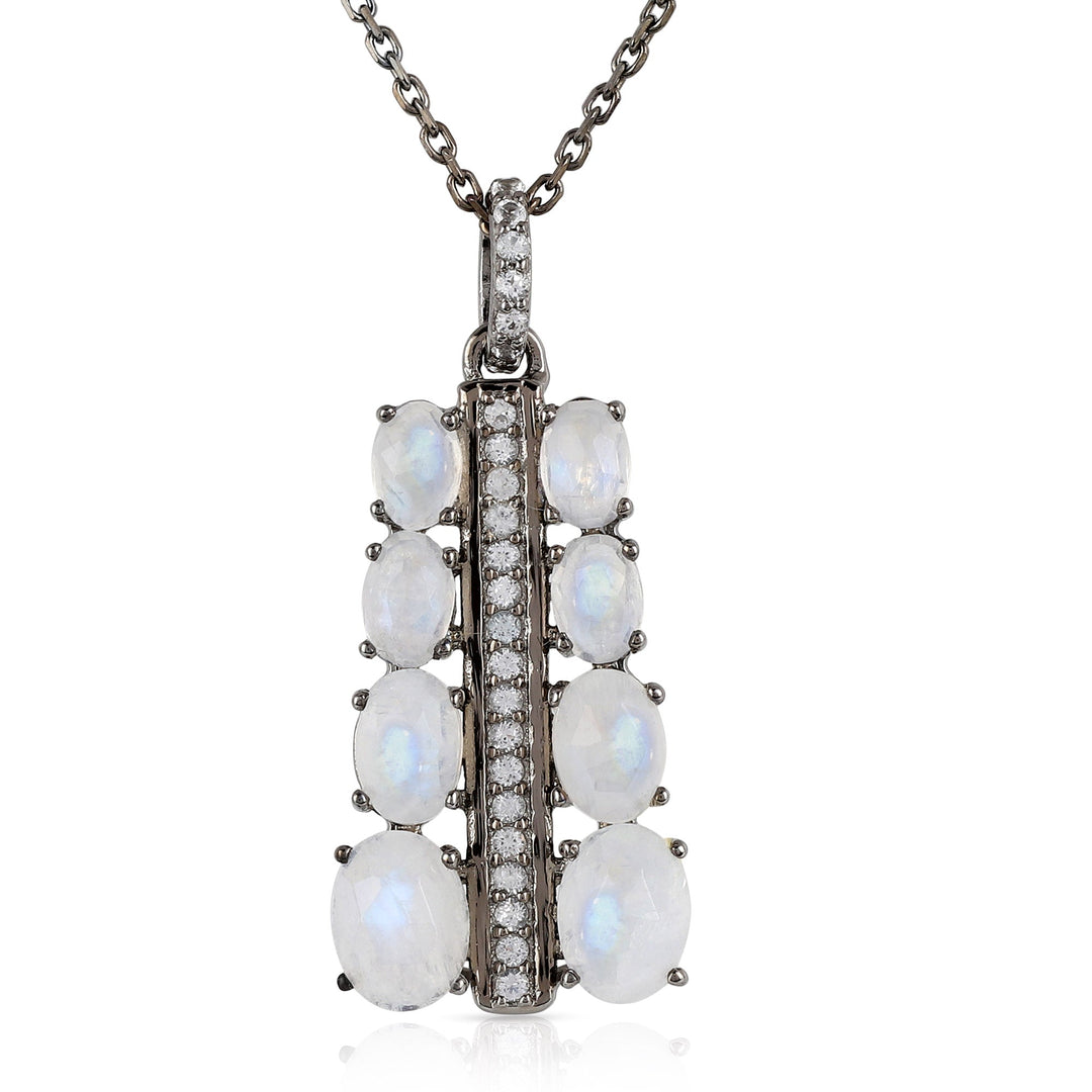 Rainbow Moonstone and Topaz Silver Pendant with Chain