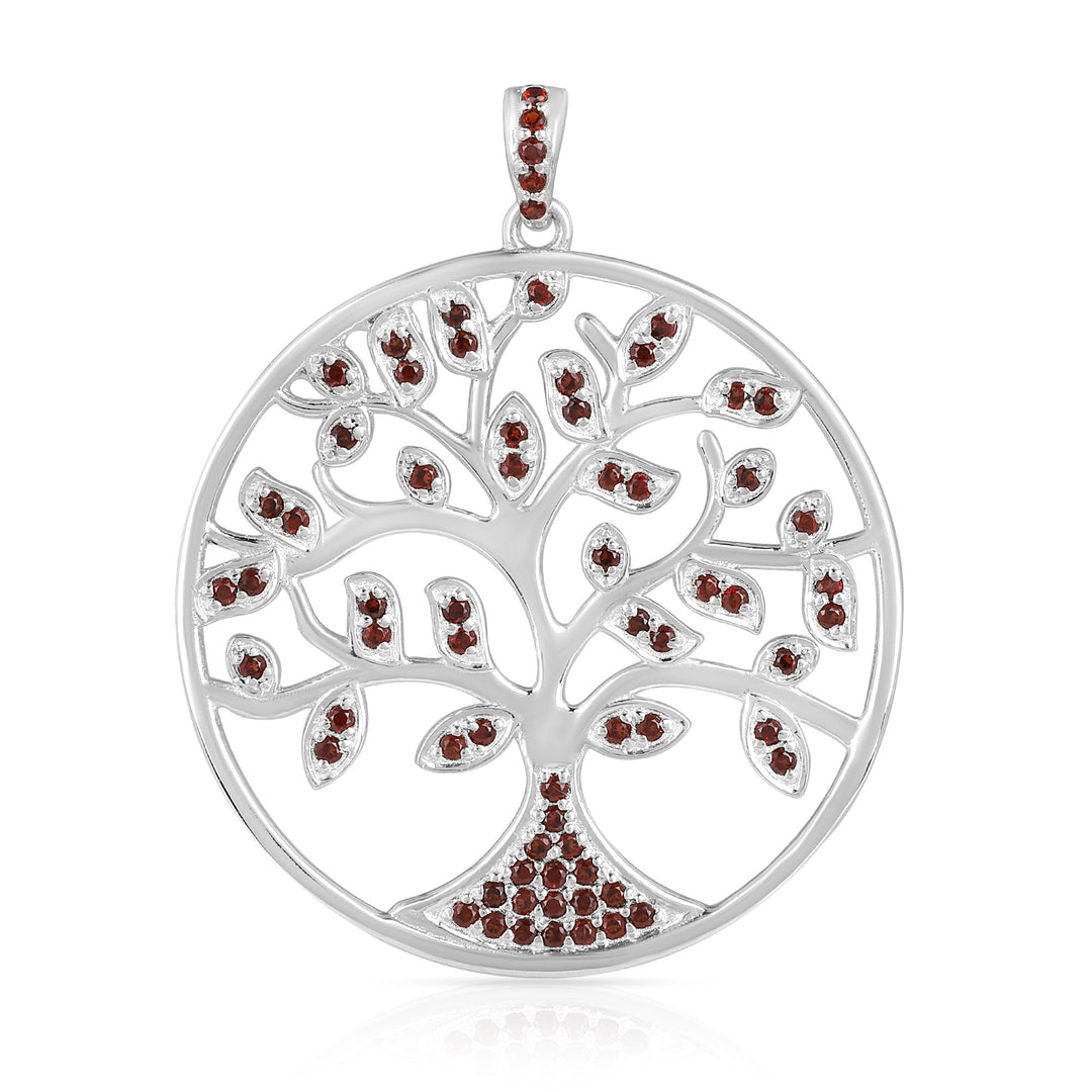Garnet Tree of Life Silver Pendant