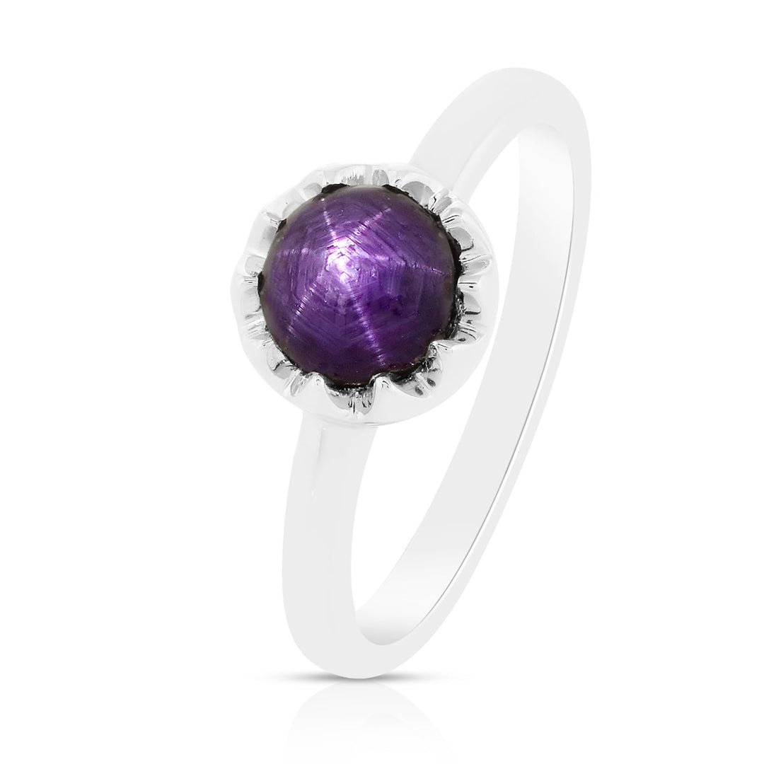 Purple Star Ruby Silver Ring