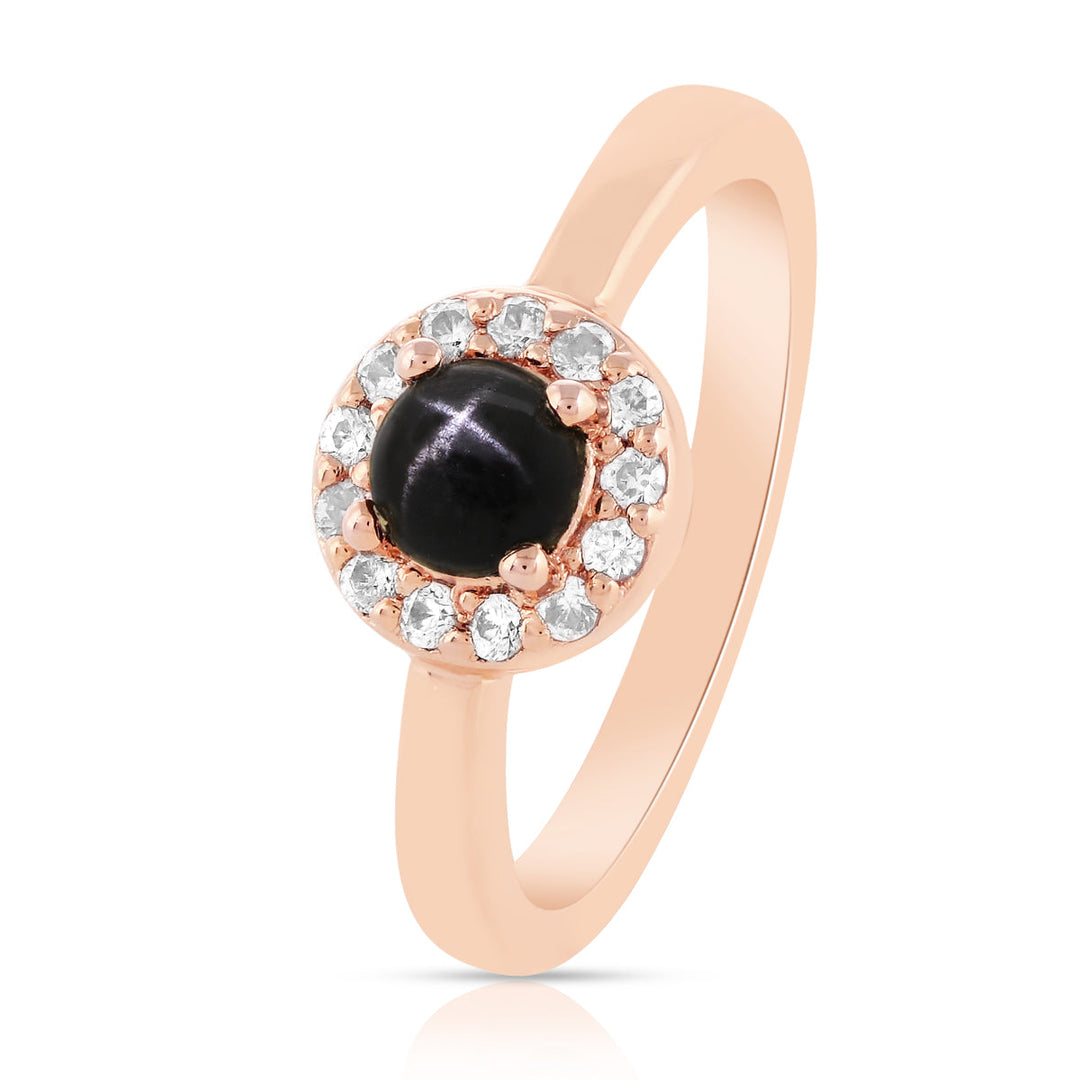 Black Star Diopside and Zircon Halo Ring