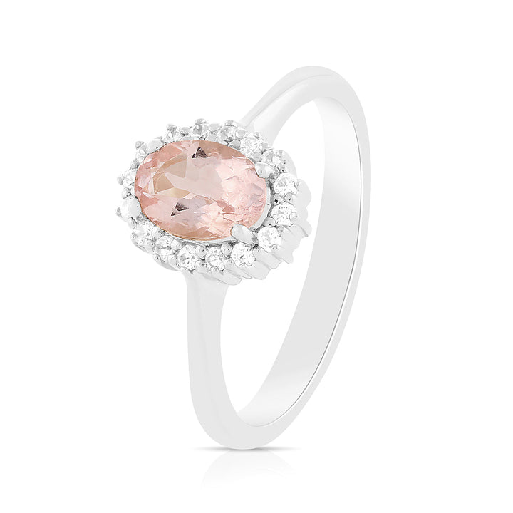 Morganite with Accents Halo Silver Ring