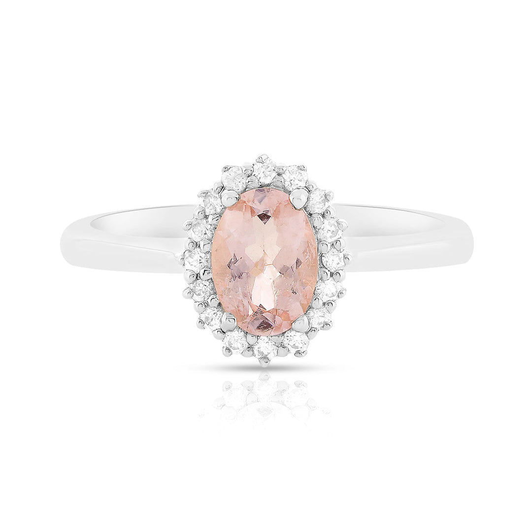 Morganite with Accents Halo Silver Ring