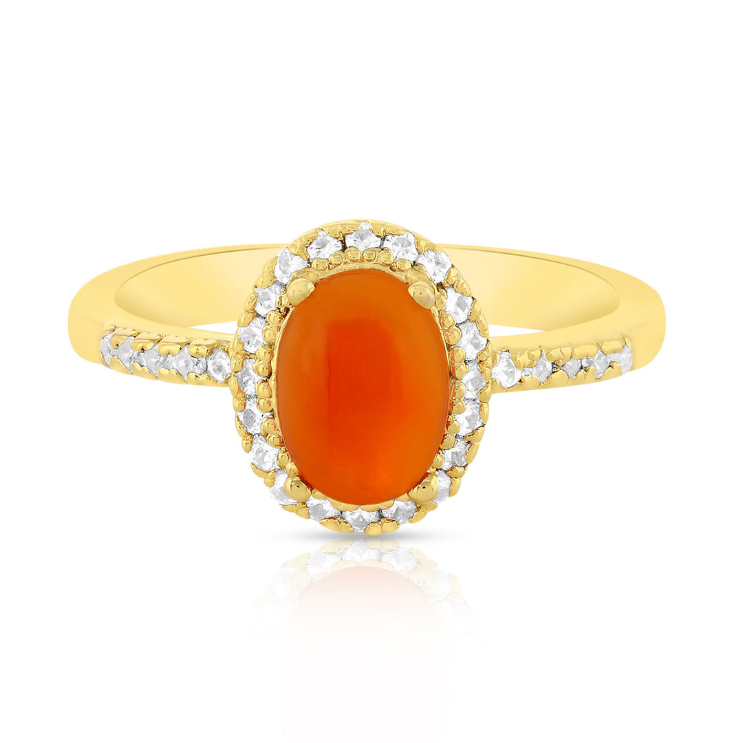 Carnelian Halo Silver Ring