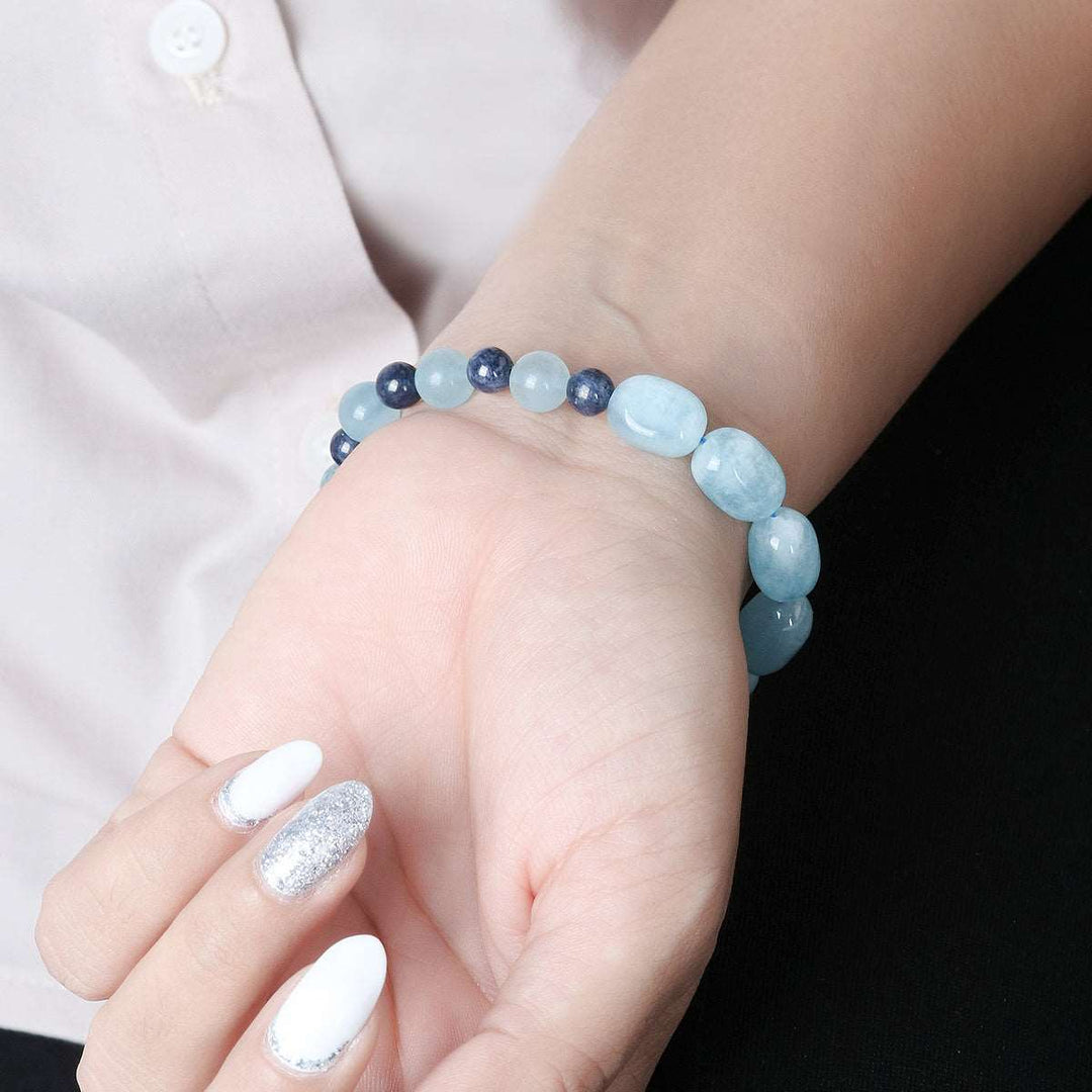 Aquamarine and Blue Sapphire Stretch Bracelet
