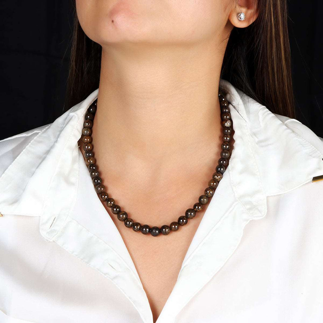 Bronzite Beads Silver Choker Necklace